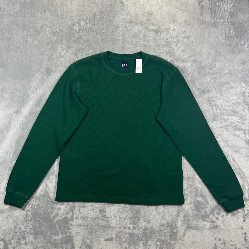 GAP LS Waffle Crew Thermal Men S Evergreen Green Pullover T-Shirt NWT Winter